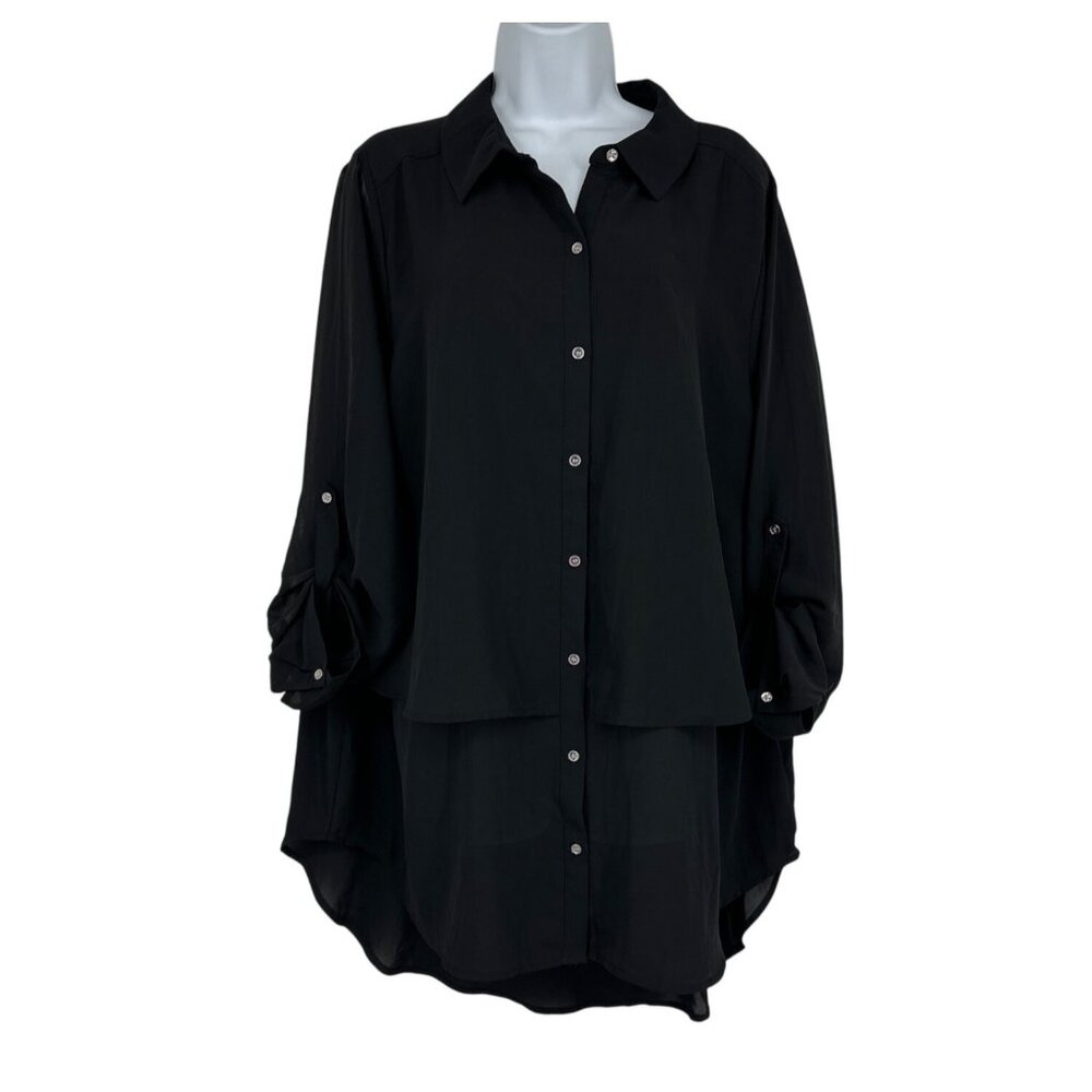 Lane Bryant Womens Roll Tab Sleeve Button-Down Hi-Low Tunic Top Size 18/20